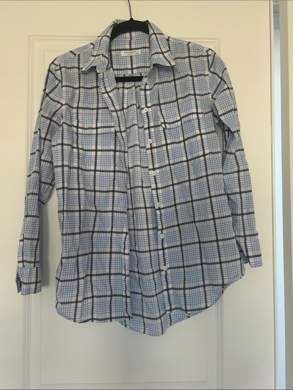 Equipment Blue and White Plaid Button-Down Shirt